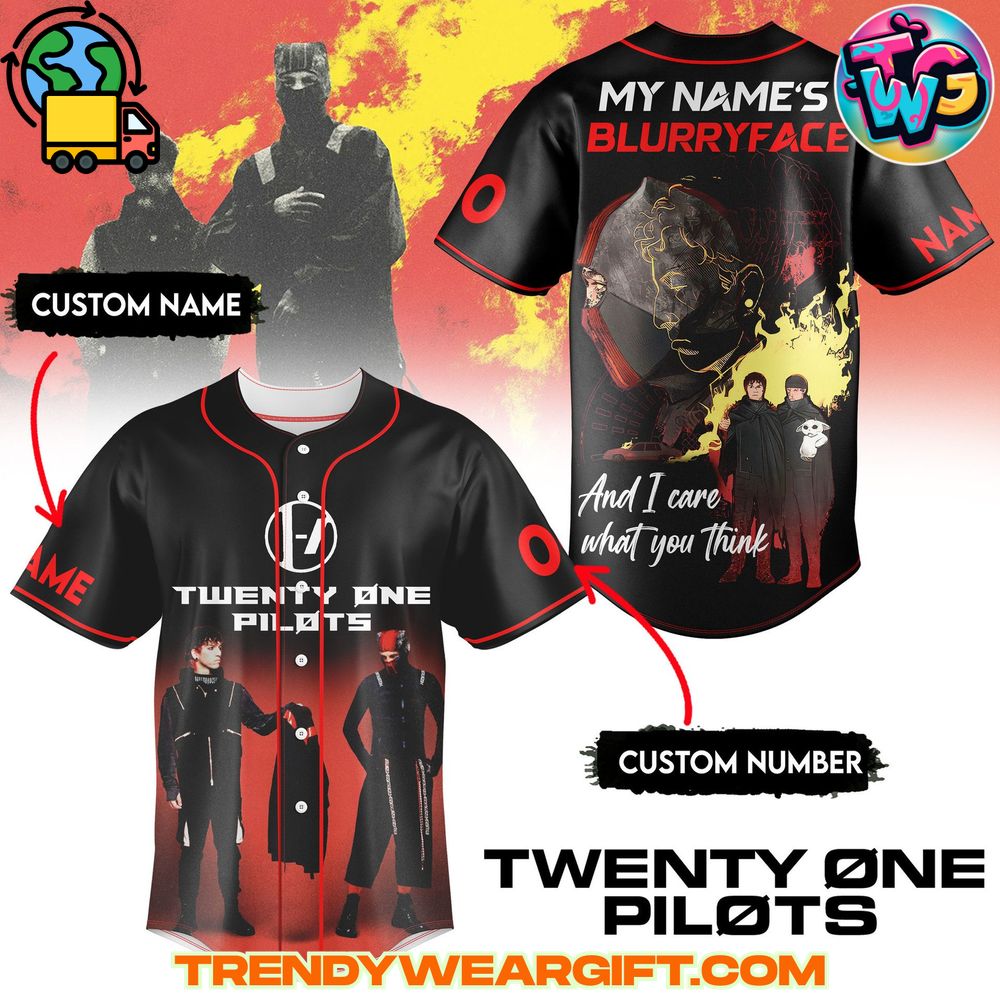 Twenty One Pilots Baseball Jersey Twenty One Pilots baseball jersey featuring Blurryface lyrics and band graphics, customizable fan jersey, Twenty One Pilots concert merchandise and tour apparel.